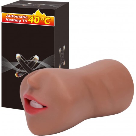 Automatic Male Masturbator Adult Sex Toys Hot Mouth Airplane Cups Pocket Pussy for Men 7 Vibration Modes Mouth Sex Cups Continuous Heating Vibrating Masturbation Sex Pleasure1.58LB Brown