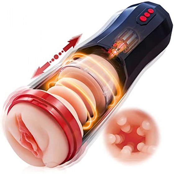 3 in 1 Thrusting Male Masturbators Cup with Realistic Pocket Pussy, 5 Telescopic 10 Vibrations Mode & 360°Full Wrapping Blowjob Stroker Masturbator, Tivino Male Sex Toys for Men Masturbation Pleasure.