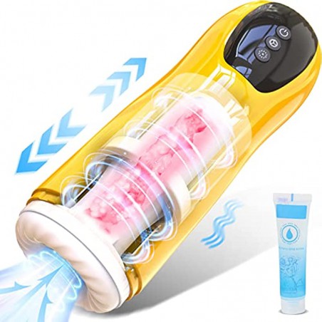 Male Masturbator, Automatic Male Masturbators Cup with 7 Thrusting & 7 Vibrating Modes, Electric Pocket Pussy Realistic Textured Male Stroker Penis Trainer, Waterproof Adult Sex Toys for Man/Men