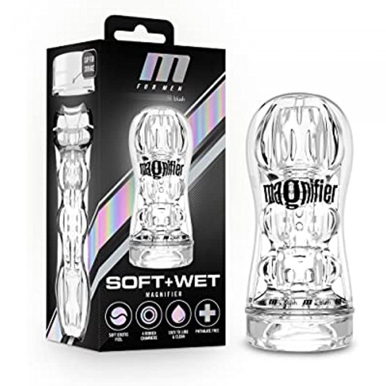 Soft and Wet Magnifier Masturbator - Pocket Stroker Cup - Soft Self Lubricating Multiple Pleasure Chamber - Watch As You Play Sex Toy for Men - Clear