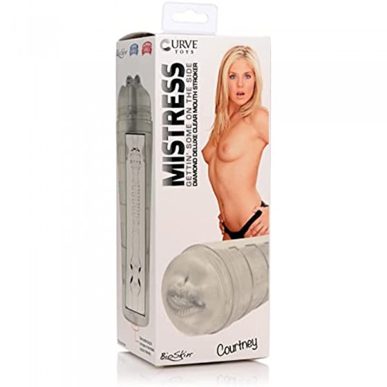 Mistress Courtney Diamond Deluxe Mouth Stroker Toy for Men, Women, and Couples, Adult Sex Pleasure Toys, Male Masturbators Realistic Textured Pocket Mouth - Clear Stroker