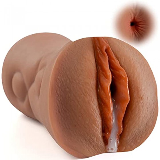 Realistic Male Masturbator Pocket Pussy for Men Tight,Brown Skin Realistic Masturbator Male Sex Toy with 2 Hole for Men Masturbation, Anal Play Pleasure Adult Sex Toy for Male Men