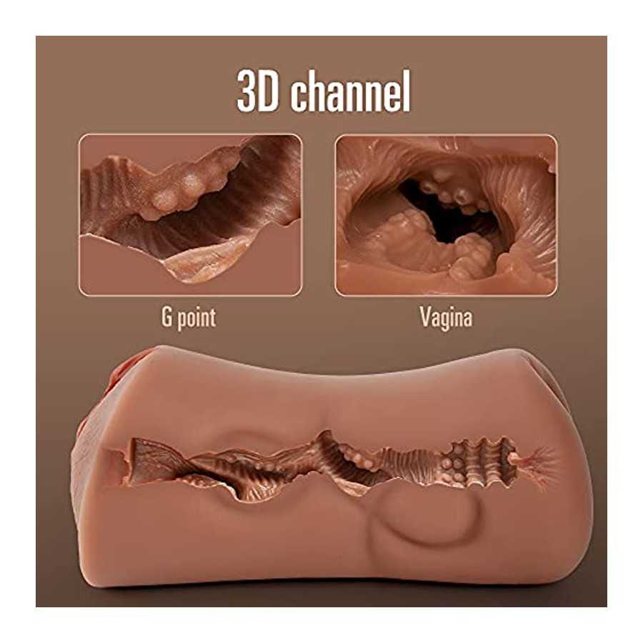 Realistic Male Masturbator Pocket Pussy for Men Tight,Brown Skin Realistic Masturbator Male Sex Toy with 2 Hole for Men Masturba