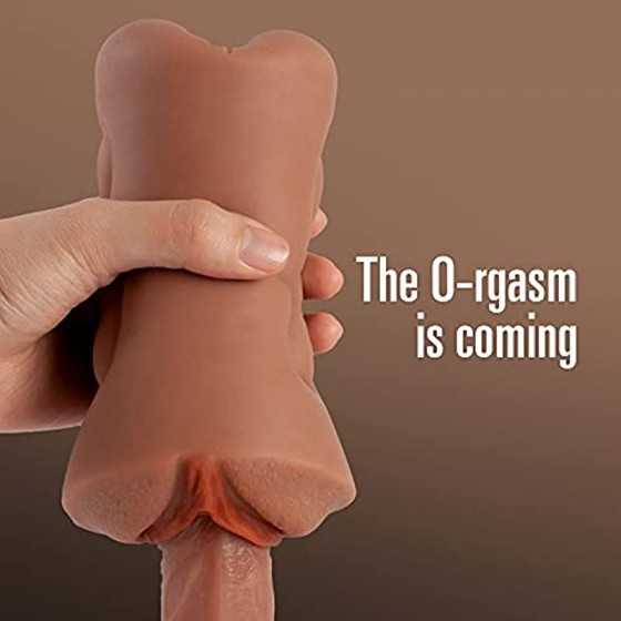 Realistic Male Masturbator Pocket Pussy for Men Tight,Brown Skin Realistic Masturbator Male Sex Toy with 2 Hole for Men Masturba