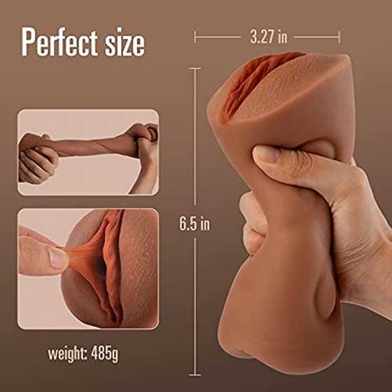 Realistic Male Masturbator Pocket Pussy for Men Tight,Brown Skin Realistic Masturbator Male Sex Toy with 2 Hole for Men Masturba