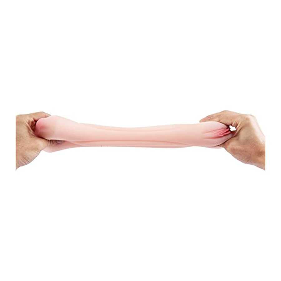 2 in 1 Lifelike Pocket Pussy Male Masturbator Toy with 3D Realistic Vagina and Teeth & Tongue Sex Stroker Hands Free Flesh Light