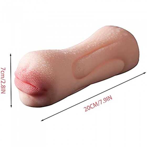 2 in 1 Lifelike Pocket Pussy Male Masturbator Toy with 3D Realistic Vagina and Teeth & Tongue Sex Stroker Hands Free Flesh Light