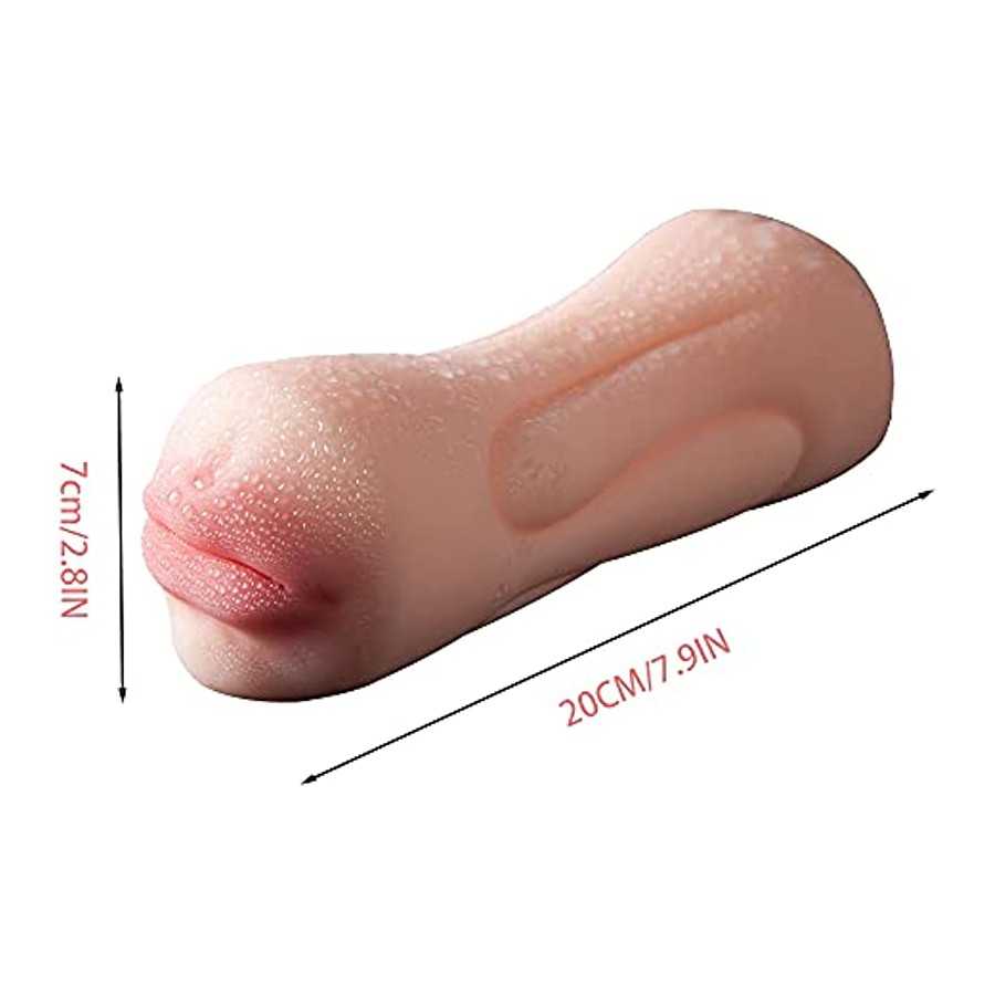 2 in 1 Lifelike Pocket Pussy Male Masturbator Toy with 3D Realistic Vagina and Teeth & Tongue Sex Stroker Hands Free Flesh Light