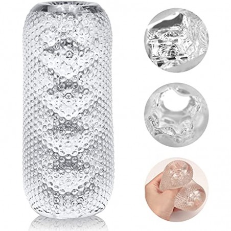 Male Masturbator Cup Masturbate Sleeve Sex Toy, Double-Opened Crystal Vagina Oral Sleeve Transparent Stroker Blowjob Sucking Portable Stroker Easy Clean for Oral Play for Men