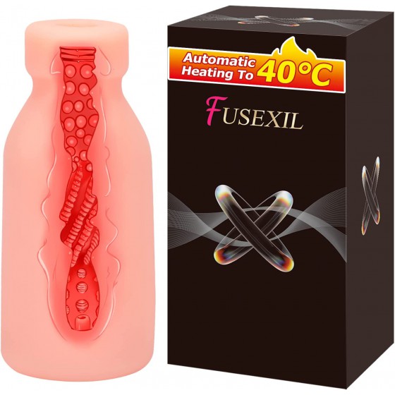 Male Masturbator Cup Automatic Heating Sex Toy 1.1lb Realistic Textured Channel Close-Ended Pocket Pussy Bottle Design Sucking Penis Stroke Adult Sex Toys for Men Masturbation