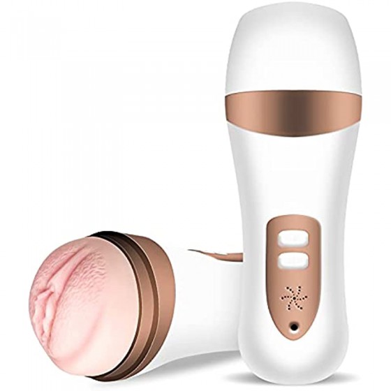 TIMIJOY Male Masturbator,Mens Masturbators Cup with Thrusting Function and Women Groans, Realistic Textured Pocket Vagina,Easy to Clean, White (LK-MJAI-ECSR)
