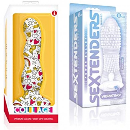 Sexy Gift Set Bundle of Cupcakes and Unicorns, Curvy, Silicone Dildo and Icon Brands Vibrating Sextenders, Nubbed