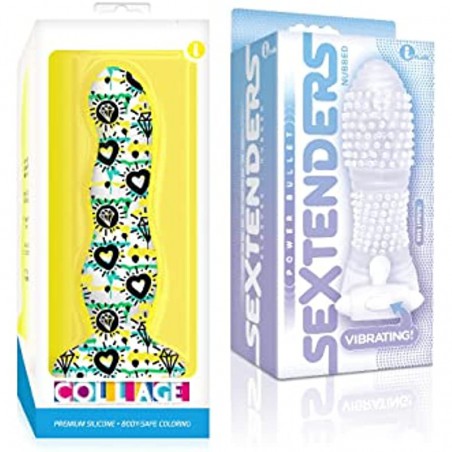 Sexy Gift Set Bundle of Diamonds and Hearts, Curvy, Silicone Dildo and Icon Brands Vibrating Sextenders, Nubbed