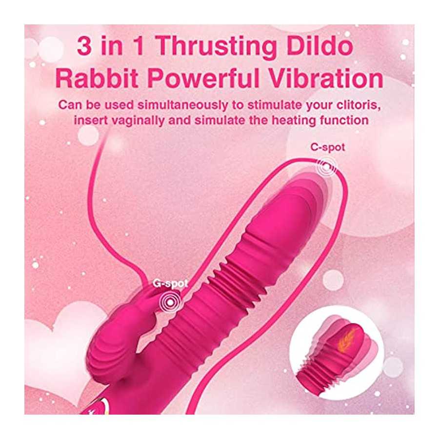 Thrusting Rabbit Pussy Anal Dildo Vibrator Adult Sex Toys with 20 Vibrating Modes for Women Clitoris Vagina Nipple Stimulator Ma