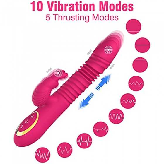Thrusting Rabbit Pussy Anal Dildo Vibrator Adult Sex Toys with 20 Vibrating Modes for Women Clitoris Vagina Nipple Stimulator Ma