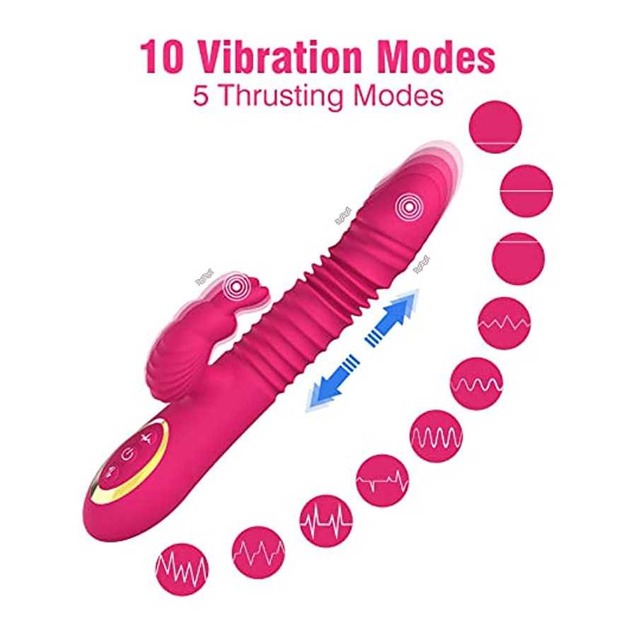 Thrusting Rabbit Pussy Anal Dildo Vibrator Adult Sex Toys with 20 Vibrating Modes for Women Clitoris Vagina Nipple Stimulator Ma