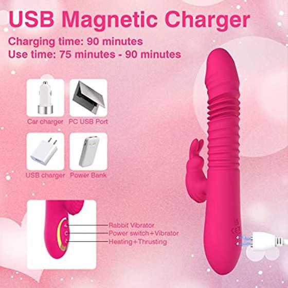 Thrusting Rabbit Pussy Anal Dildo Vibrator Adult Sex Toys with 20 Vibrating Modes for Women Clitoris Vagina Nipple Stimulator Ma