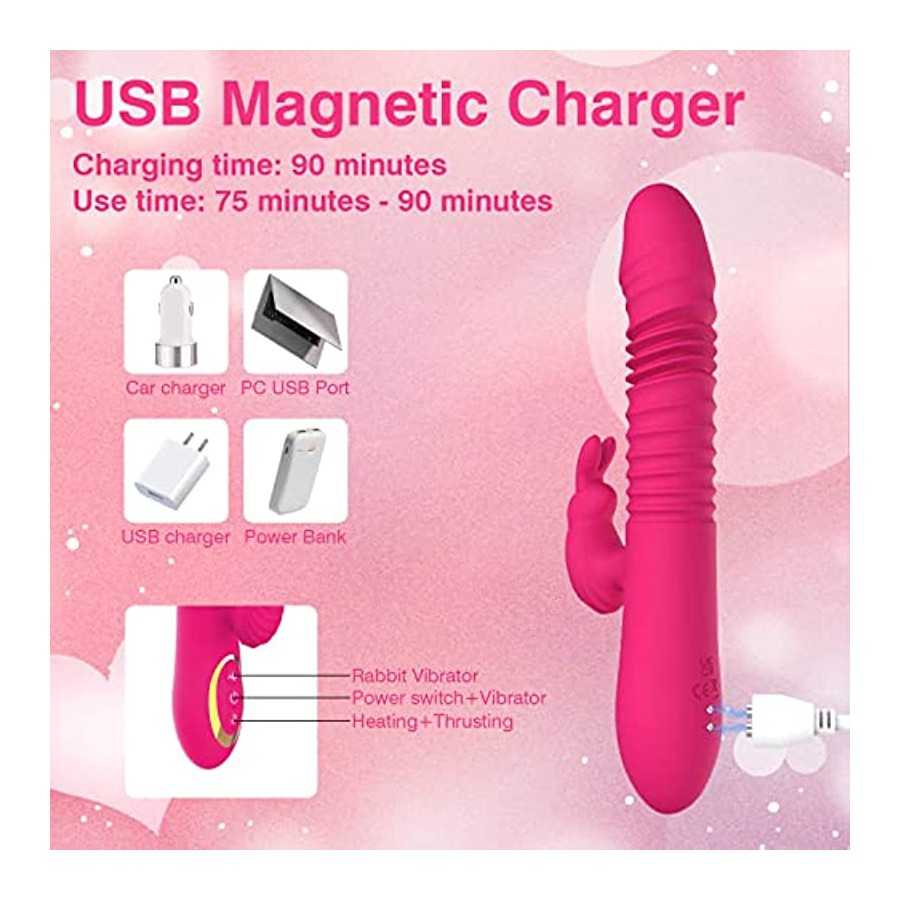 Thrusting Rabbit Pussy Anal Dildo Vibrator Adult Sex Toys with 20 Vibrating Modes for Women Clitoris Vagina Nipple Stimulator Ma
