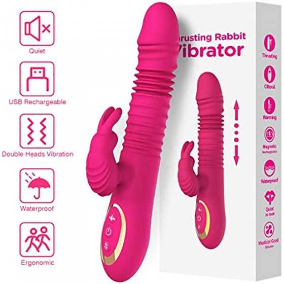 Thrusting Rabbit Pussy Anal Dildo Vibrator Adult Sex Toys with 20 Vibrating Modes for Women Clitoris Vagina Nipple Stimulator Ma