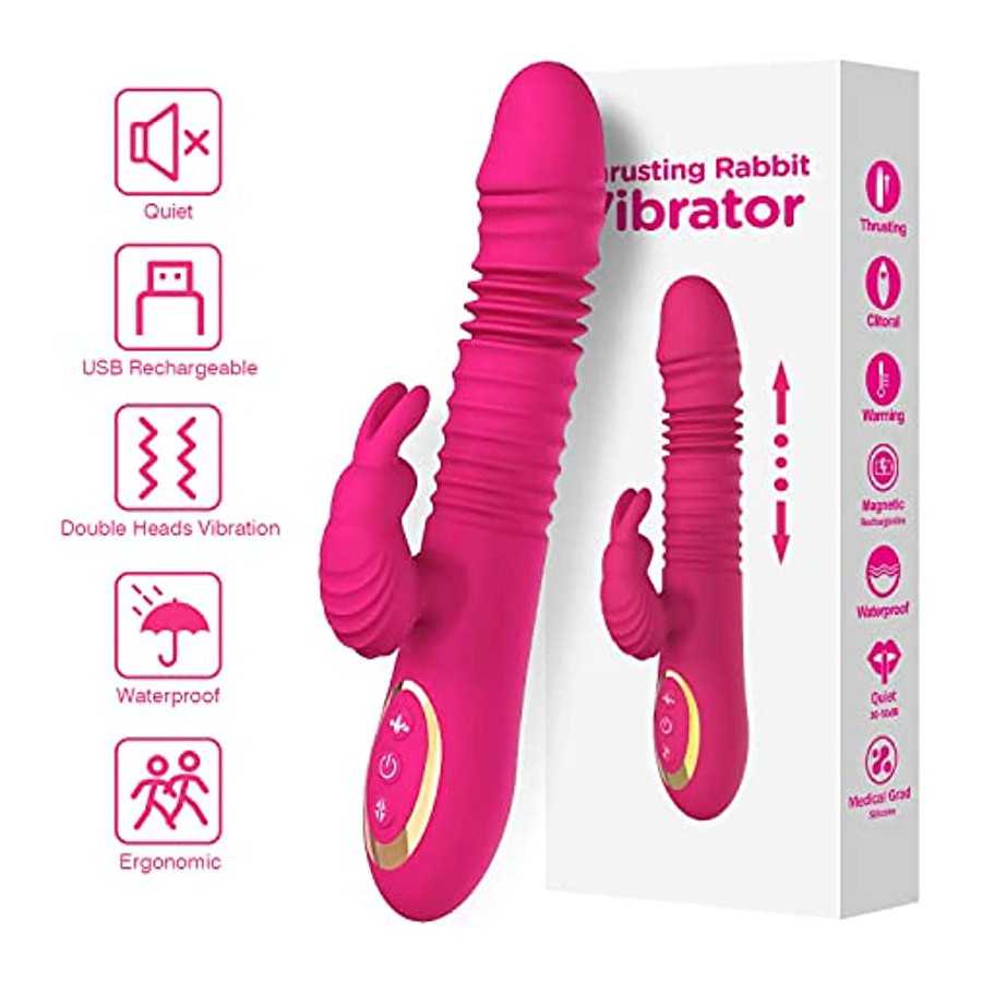 Thrusting Rabbit Pussy Anal Dildo Vibrator Adult Sex Toys with 20 Vibrating Modes for Women Clitoris Vagina Nipple Stimulator Ma
