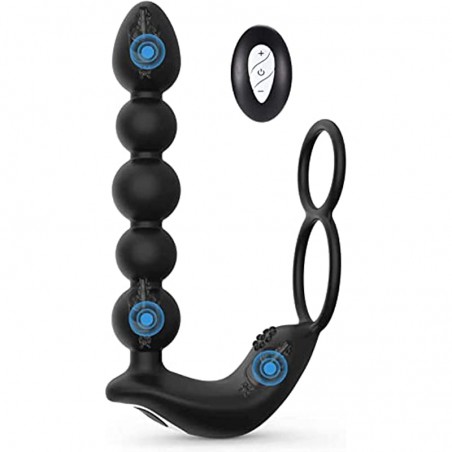 UTIMI Butt Plug Anal Sex Toys with Penis Ring & Anal Bead Rechargeable Vibrator Waterproof Prostate Massager, Ejaculation Enhanc
