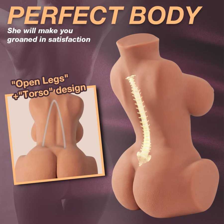 Male Masturbator Sex Doll with Torso and Big Boobs,Brown-Skin Pussy Ass Masturbator Toy for Vagina Anal Breast Play, Realistic S
