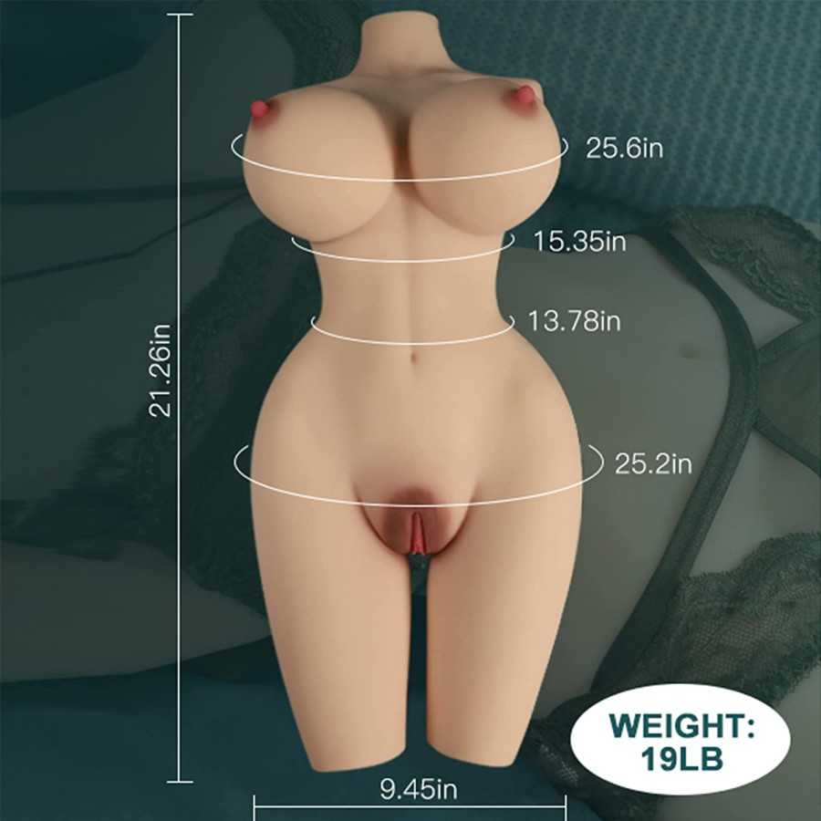 Amwama Sex Doll Male Masturbator with Soft Gel Breasts Realistic Pussy Ass for Vaginal Anal Breast Sex, Down-Size Female Body To
