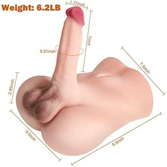 Male Torso Sex Doll for Women with Realistic Flexible Dildo and Slideable Balls + Shemale Sex Doll Torso with Realistic Dildo Br