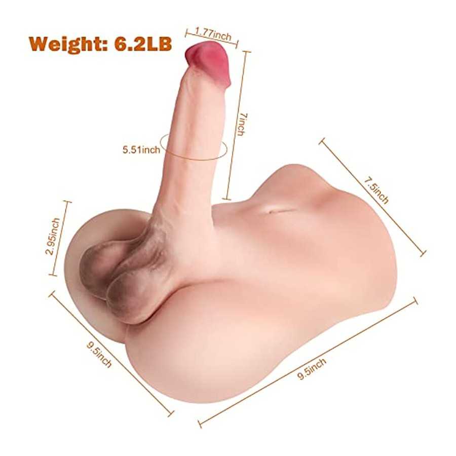 Male Torso Sex Doll for Women with Realistic Flexible Dildo and Slideable Balls + Shemale Sex Doll Torso with Realistic Dildo Br
