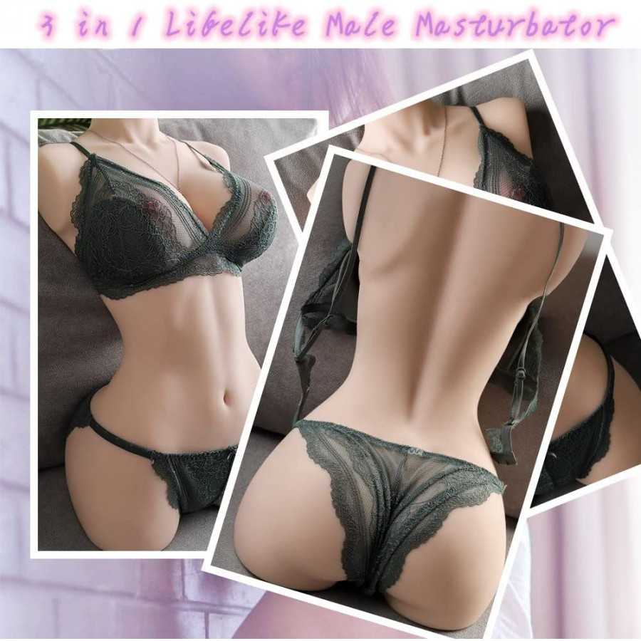 19.16LB Male Masturbator Sex Doll for Men, 3 in 1 Lifelike Torso Masturbator Love Doll with Big Boobs Tight Vagina & Anal, 3D Li