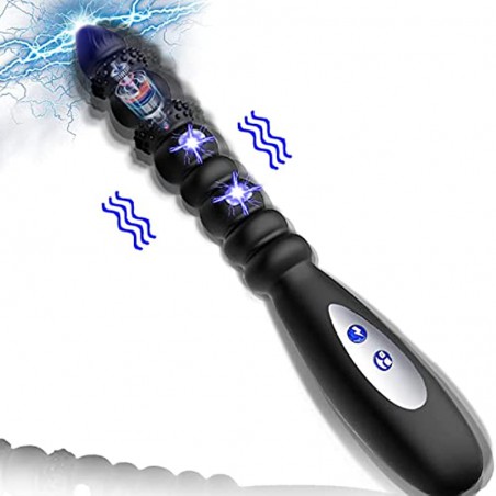 Electric Shock Anal Vibrator Prostate Stimulator 9 Beads Vibrating Anal Plug with 10 Powerful Vibrations 3 Electric Shock Pulse 