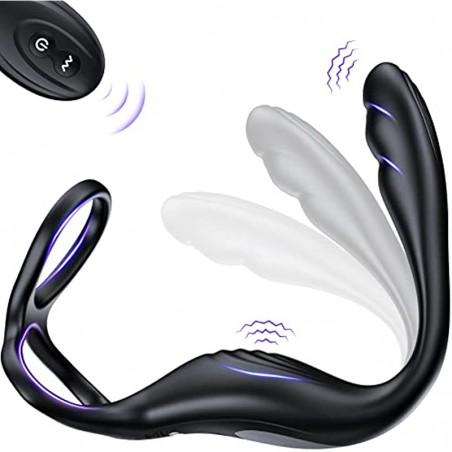 Vibrating Prostate Massager with Dual Cock Ring - LATUNE 13 Vibrations Anal Vibrator Taint Teaser, Quiet Remote Vibrator, Adult 