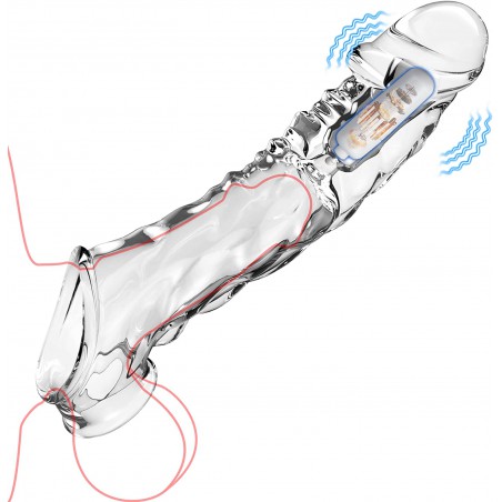 Reusable Penis Sleeve with Vibrator Penis Ring,3.6 inch Clear Penis Sleeve Cock Ring Extender Ultra-Soft Penis Enlarger for Couples Vibrating Dildo for Cock Enlarger Sex Toys for Men