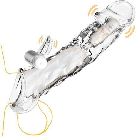 Penis Extender Sleeve Cock Sleeve with Vibrators, Penis Enlarger Reusable Vibrating Penis Sleeve Cock Ring with 10 Vibration Modes Remote Control Couple Sex Toys for Men