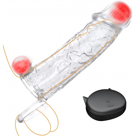 Penis Extender Sleeve Vibrator Penis Ring, 10 Vibration Modes Reusable Penis Sleeve Cock Ring Extender Ultra-Soft Penis Enlarger Remote Control Dildo Sex Toys for Men & Couple