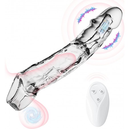 Soulow Penis Sleeve - 10 Modes Penis Sleeve with Cock Ring - Super Soft Remote Control Penis Enlarger for Couples Vibrating Dildo - Sex Toys for Men