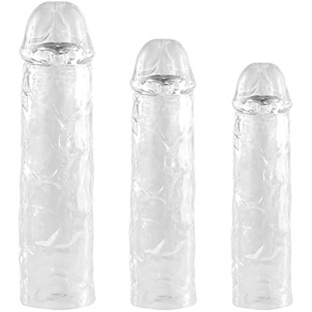 Stretchy Penis Sleeve Extender, 3 Pieces Ultra-Soft Realistic Textured Cock Extender,Penis Enlarger for Delay Ejaculation, Men & Couple Extension Sex Toy - Small,Medium,Large
