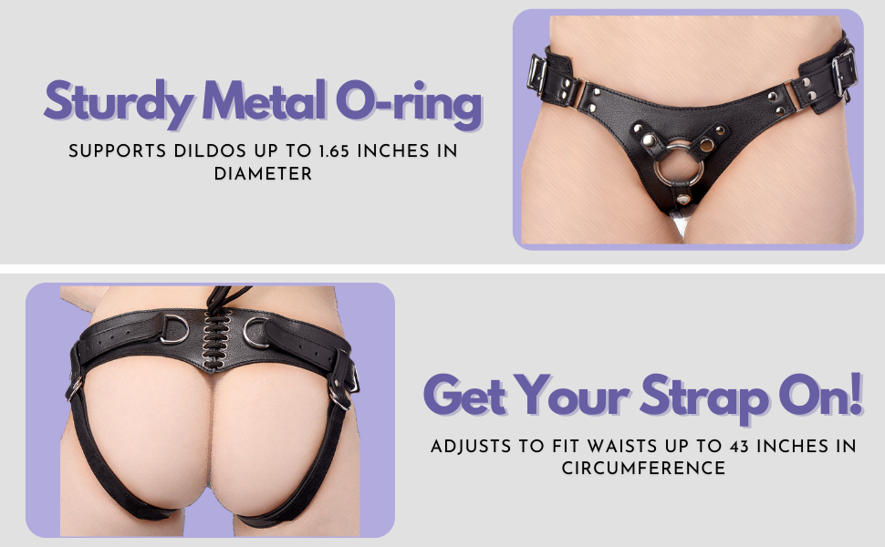 adjustable fit metal o ring leatherette durable sex toy harness for dildo strap on play