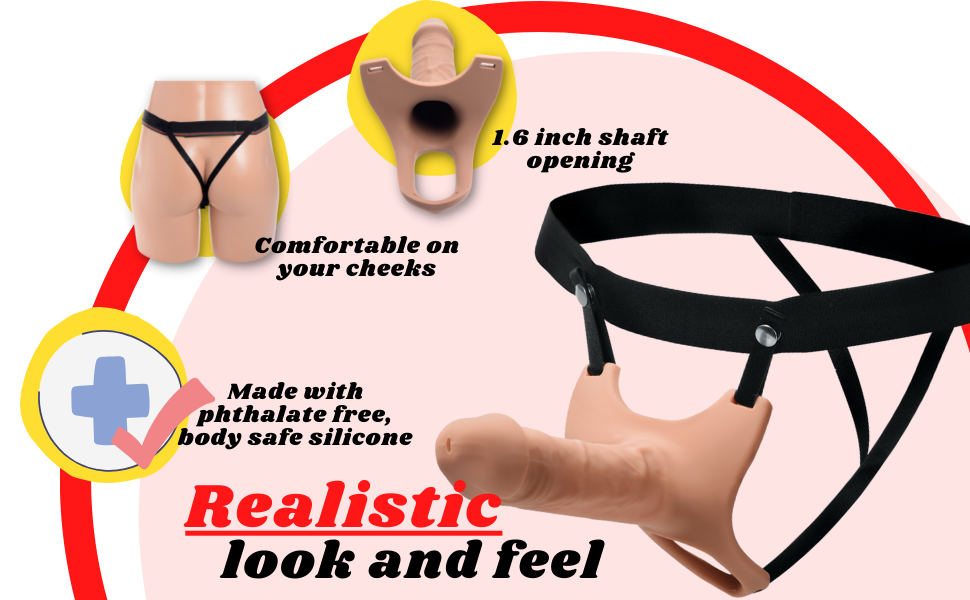 realistic dildo body safe phthalate free silicone jock strap style hollow medium large sex toy