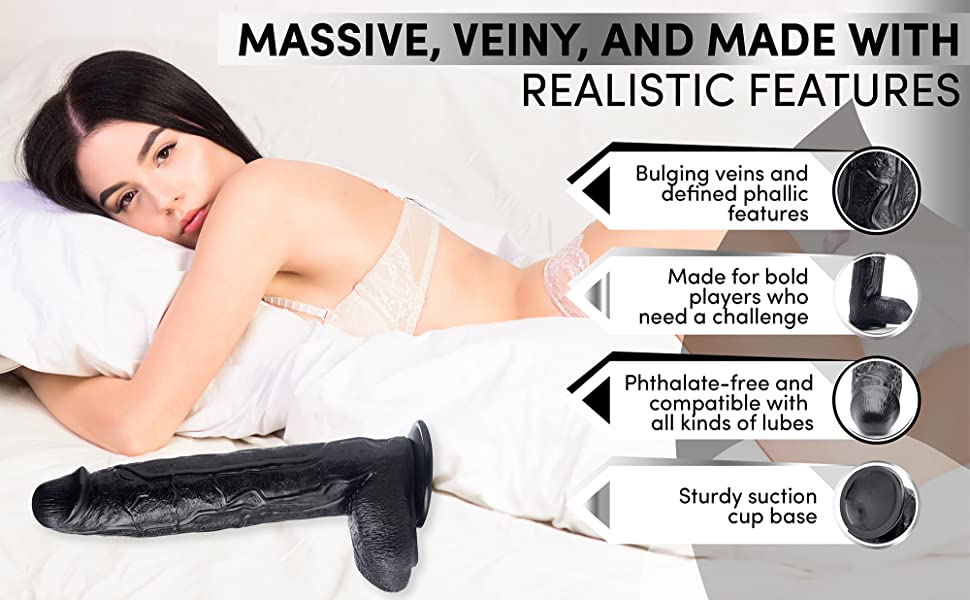 bulging veins challenge sex toys phthalate free body safe suction cup base thick black dong