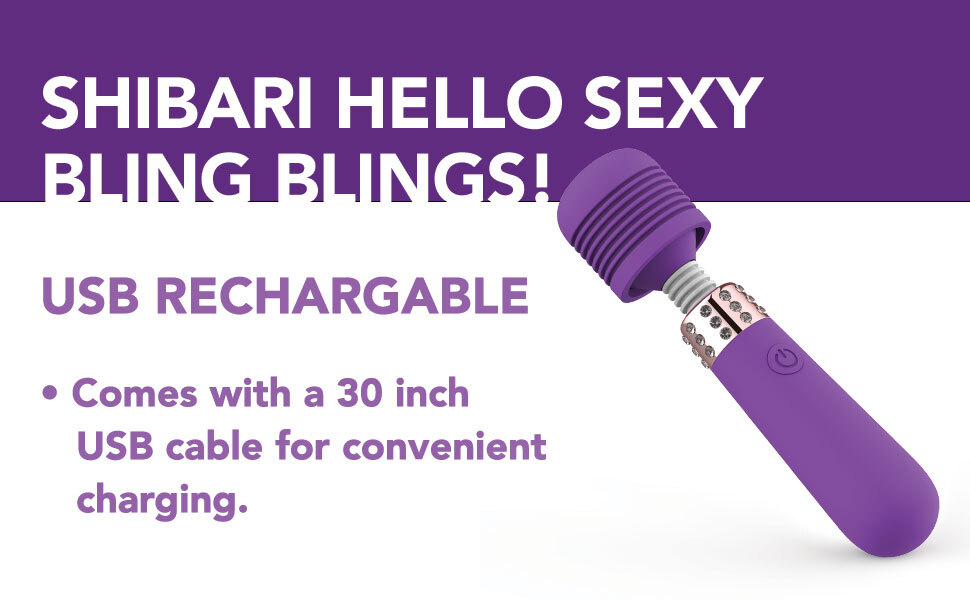 shibari bling mini wand is usb rechargable for easy use comes with a 30 inch USB cable