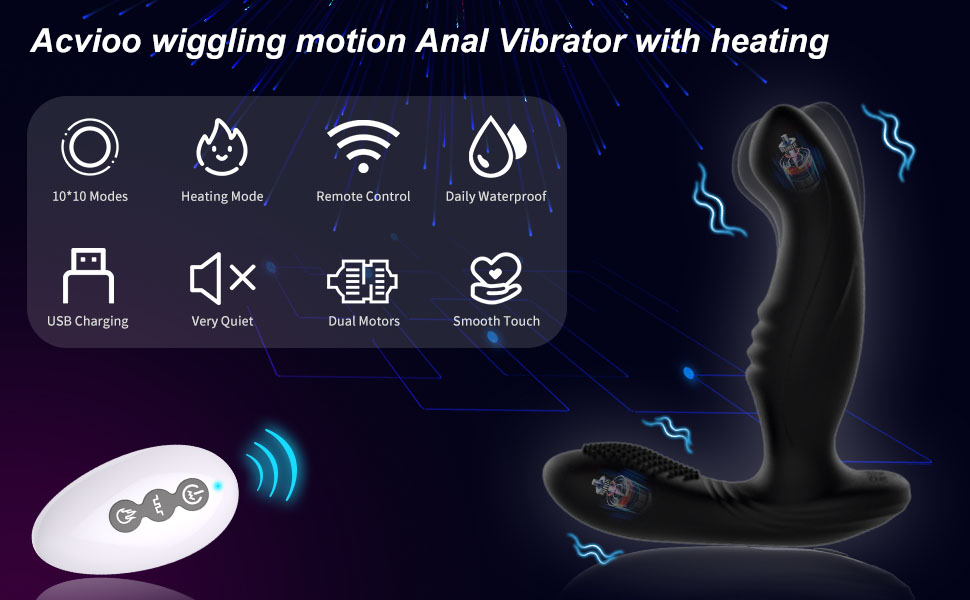 Acvioo wiggling motion Anal Vibrator with heating（10*10 Modes+Heating Mode+Remote+Smooth Touch)