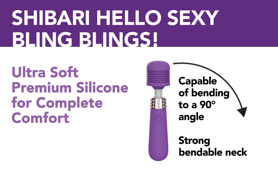 shibari bling mini wand with 90 degree bendable neck coated in soft silicone for comfort