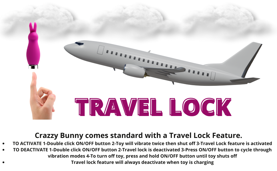 crazzy bunny travel lock feature airplane train car vacation shut off button prevent accidentally on