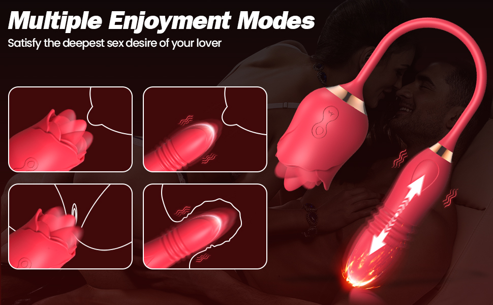 Rose Sex Toys for Women - Adult Rose Toy Vibrator with Thrusting Dildo for Woman Couples