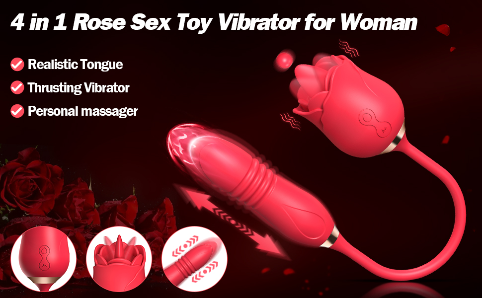 Rose Sex Toys for Women - Adult Rose Toy Vibrator with Thrusting Dildo for Woman Couples