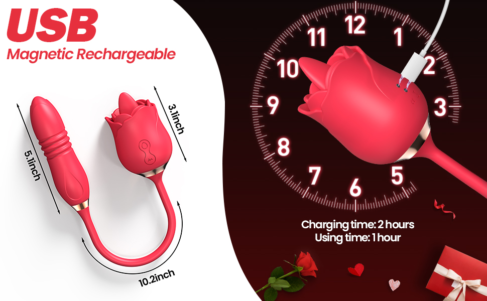 Rose Sex Toys for Women - Adult Rose Toy Vibrator with Thrusting Dildo for Woman Couples