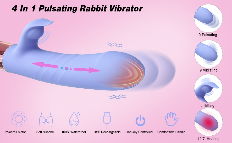 Pulsating Rabbit Vibrator for Women, Magnetic Rechargeable G Spot Clitoral Dildo Vibrator